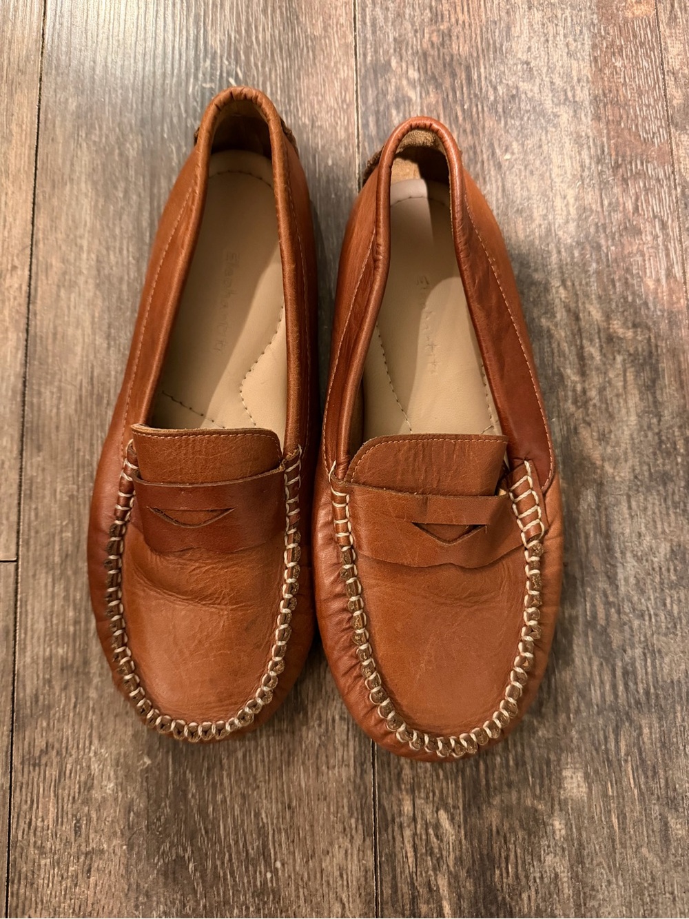 Elephantito Cognac Leather Penny Loafers for Kids